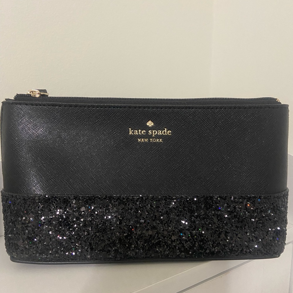Kate Spade Black Cosmetic Bag with Glitter Accents